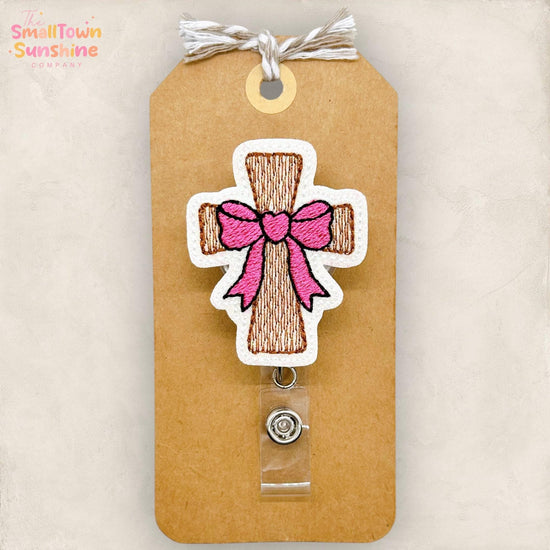 Pink Coquette Cross Badge Topper
