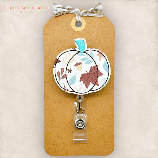 fall leaves embroidered pumpkin badge reel