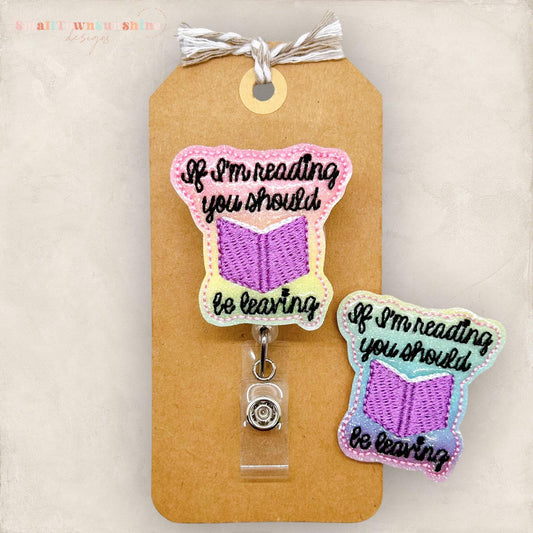 snarky reading embroidered badge reel cover