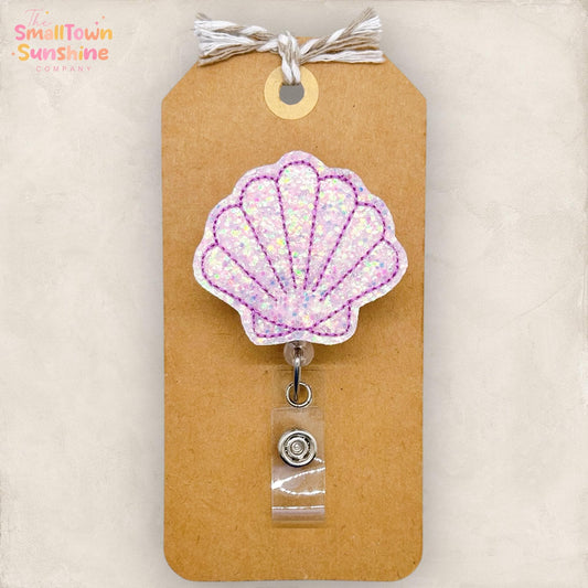 Light Pink Glitter Seashell Badge Topper