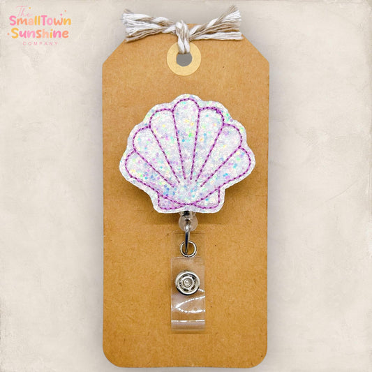White Glitter Seashell Badge Topper