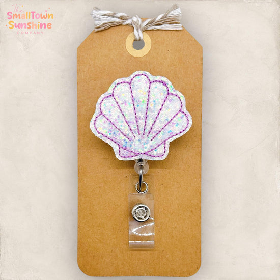 White Glitter Seashell Badge Topper
