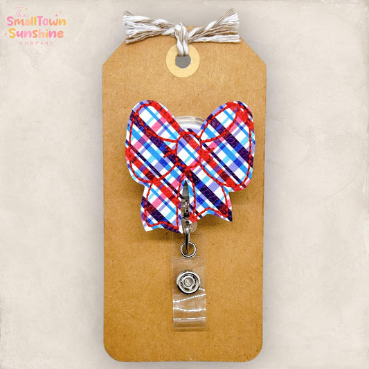 Plaid Patriotic Bow Badge Topper