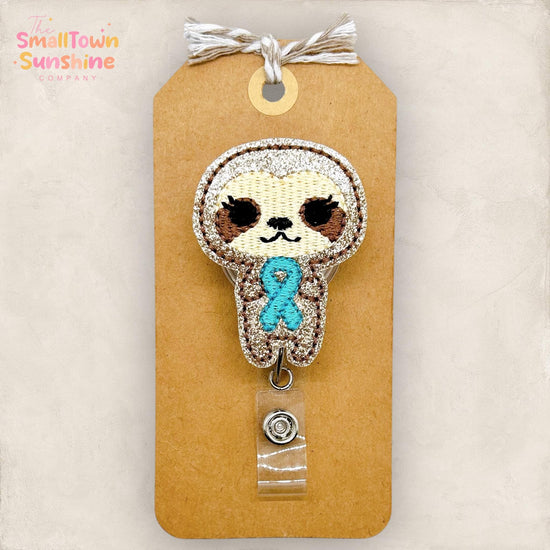 Teal Ribbon Sloth Badge Topper