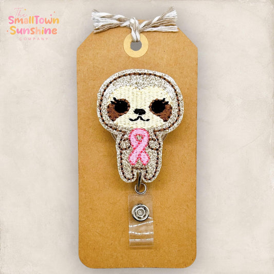 Pink Ribbon Sloth Badge Topper