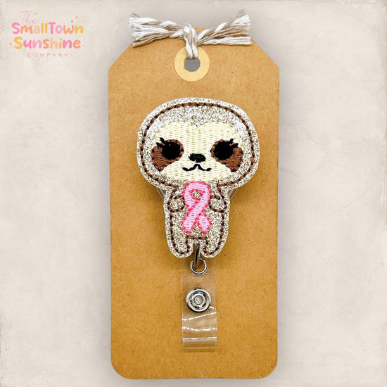 Pink Ribbon Sloth Badge Topper