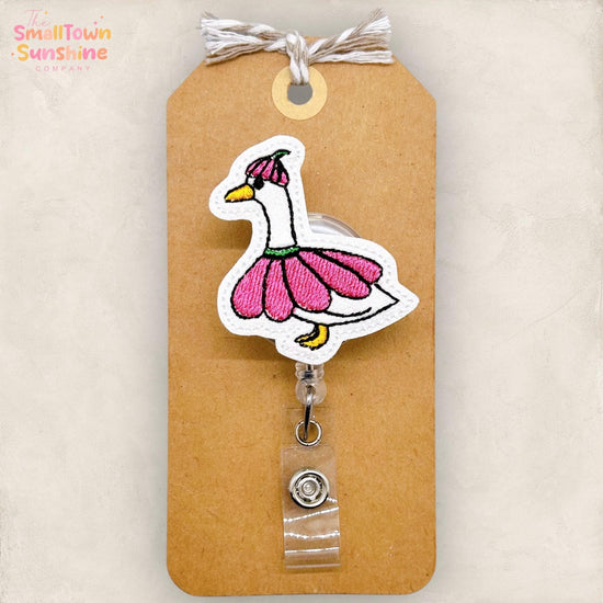 Silly Flower Goose Badge Reel, Porch Goose Badge Reel, Nurse Badge Clip, Teacher Lanyard, Coworker Gift, Retractable ID Badge | GLITTER