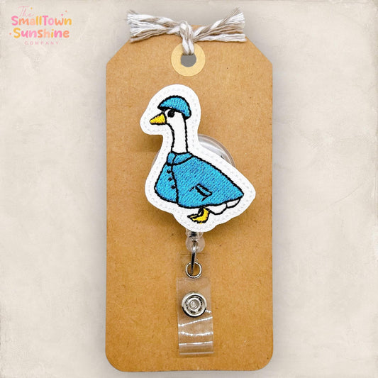 Silly Raincoat Goose Badge Reel, Porch Goose Badge Reel, Nurse Badge Clip, Teacher Lanyard, Coworker Gift, Retractable ID Badge | GLITTER