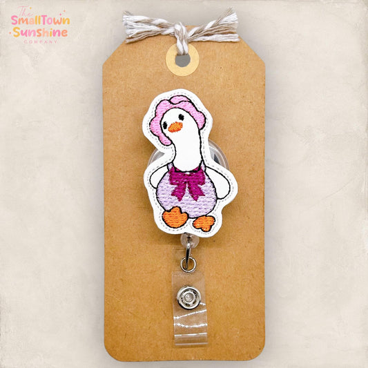 Goose with Bow Badge Reel, Porch Goose Badge Reel, Nurse Badge Clip, Teacher Lanyard, Coworker Gift, Name Tag, Retractable ID Holder