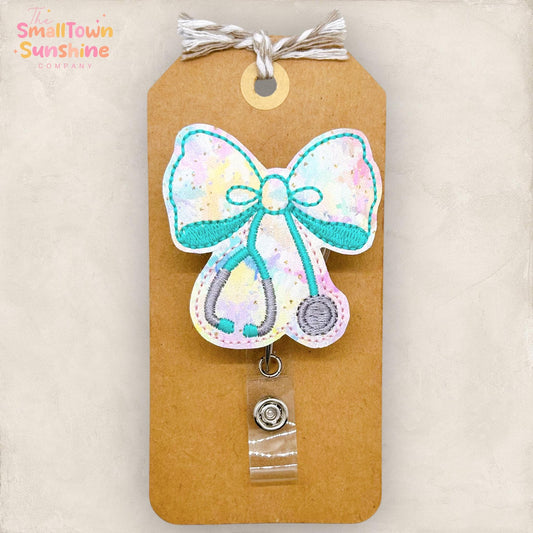 Coquette Stethoscope Bow Badge Reel, Nurse Badge Reel, Hospital Lanyard, RN Badge Clip, Coworker Gift, Badge Buddy, Retractable ID Holder