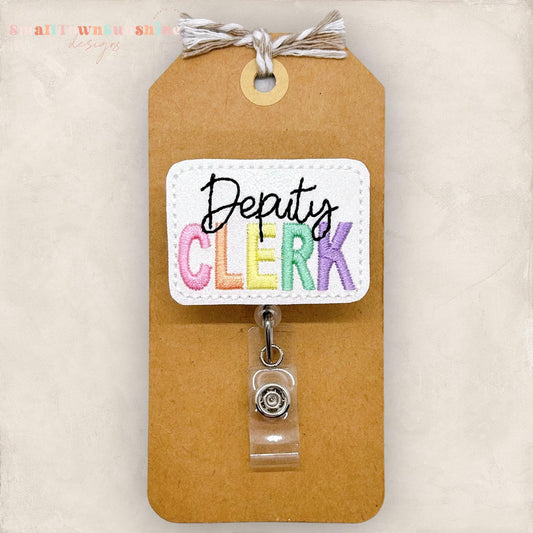 Deputy Clerk Badge Reel, Assistant Clerk Badge Clip, Deputy Registrar Lanyard, Coworker Gift, Name Tag, Retractable ID Holder | GLITTER