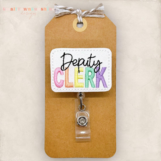 Deputy Clerk Badge Reel, Assistant Clerk Badge Clip, Deputy Registrar Lanyard, Coworker Gift, Name Tag, Retractable ID Holder | GLITTER