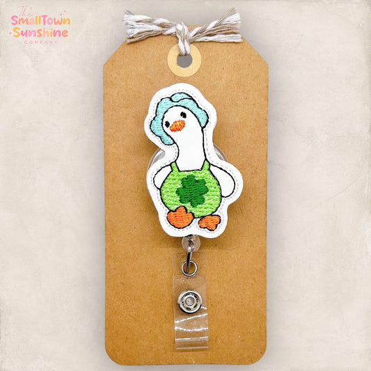 Lucky Goose Badge Reel, Shamrock Goose Badge Reel, Nurse Badge Clip, Teacher Lanyard, Coworker Gift, St Patty Name Tag, Retractable ID Badge