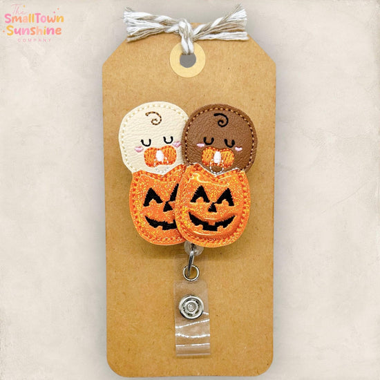 Jack o’ Lantern Babies Badge Reel, Swaddled Halloween Baby Badge Clip, L & D Nurse Lanyard, Coworker Gift, Name Tag, Retractable ID Holder