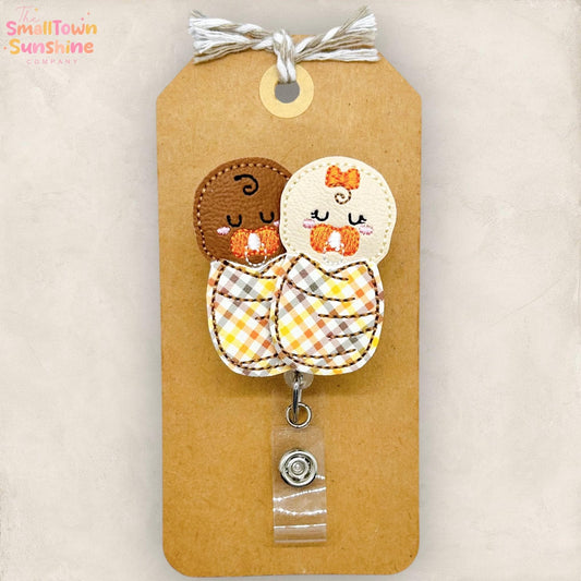 Fall Plaid Swaddled Babies Badge Reel, L&D Nurse Badge Clip, Diverse Baby Lanyard, NICU Name Tag, Coworker Gift, Retractable ID Holder