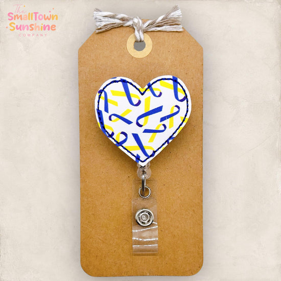Down Syndrome Heart Badge Reel, Awareness Name Tag, Nurse Badge Clip, Teacher Lanyard, Coworker Gift, Interchangeable, Retractable ID Holder