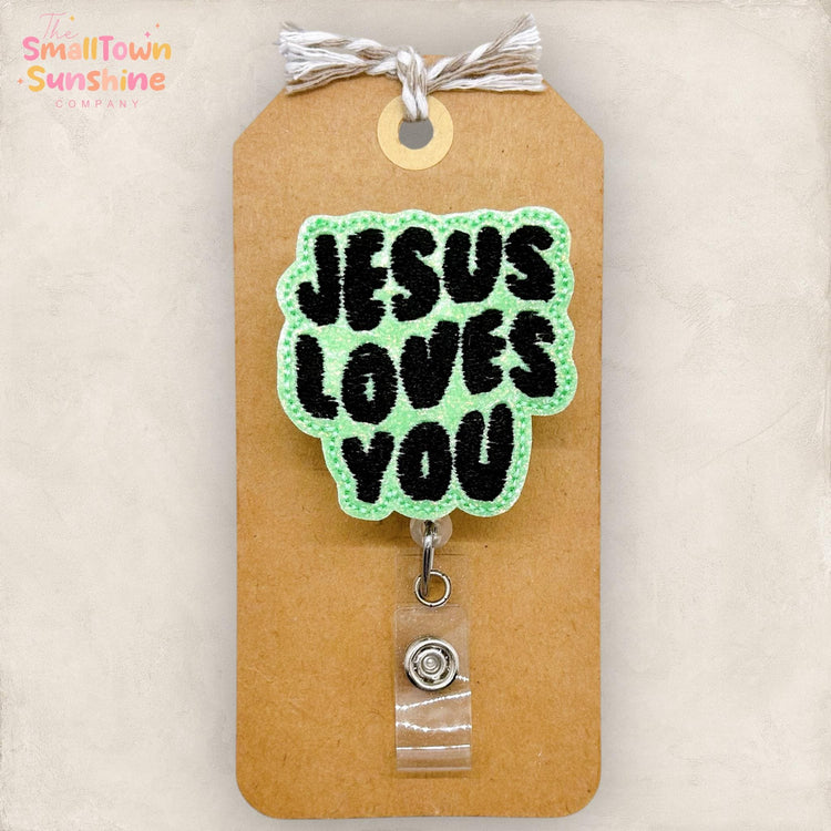 Jesus Loves You Badge Reel, Christian Badge Reel, Nurse Badge Clip, Teacher Lanyard, Coworker Gift, Retractable ID Badge Holder | GLITTER