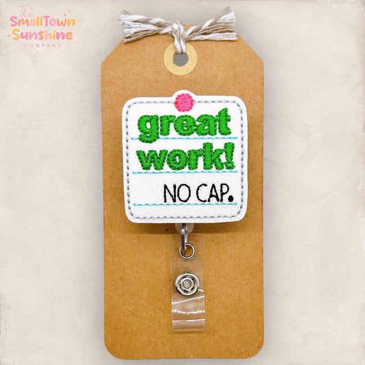 Great Work No Cap Badge Reel, Teacher Badge Clip, Student Teacher Lanyard, Teacher Gift Idea, Coworker Gift, Retractable ID Holder | GLITTER