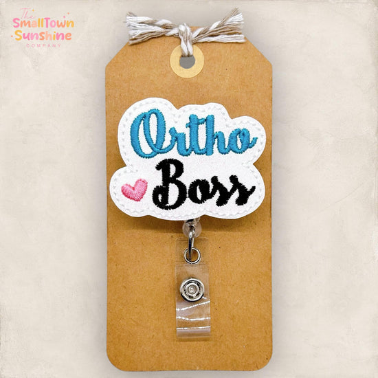 Ortho Boss Badge Reel, Orthopedic Nurse Badge Clip, Hospital Lanyard, Coworker Gift, Interchangeable, Retractable ID Holder | GLITTER
