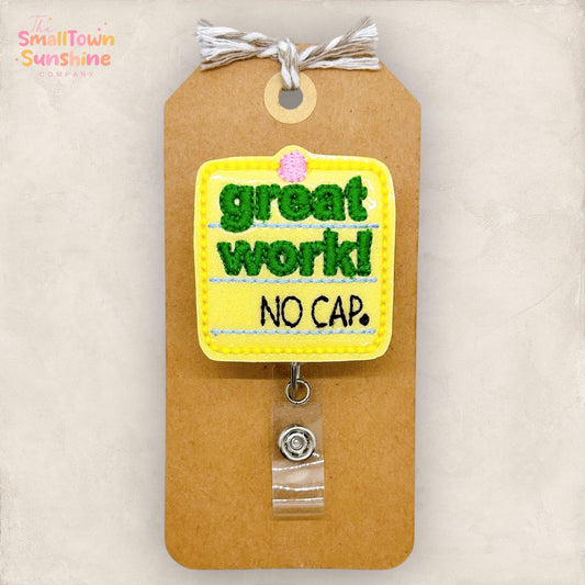 Great Work No Cap Badge Reel, Teacher Badge Clip, Student Teacher Lanyard, Teacher Gift Idea, Coworker Gift, Retractable ID Holder | GLITTER