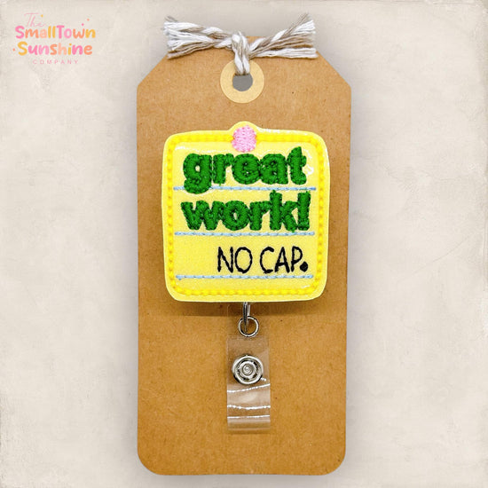 Great Work No Cap Badge Reel, Teacher Badge Clip, Student Teacher Lanyard, Teacher Gift Idea, Coworker Gift, Retractable ID Holder | GLITTER