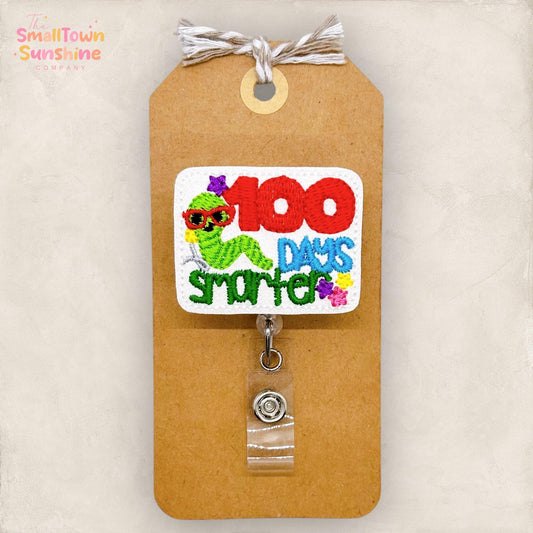 100 Days Smarter Badge Reel, Teacher Badge Clip, Teaching Assistant Lanyard, TA Name Tag, Coworker Gift, Retractable ID Holder | GLITTER