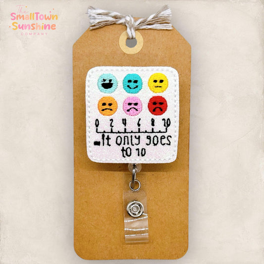 It Only Goes to 10 Badge Reel, Pain Scale Badge Reel, Hospital Lanyard, ED Nurse Badge Clip, Coworker Gift, Retractable ID Holder | GLITTER