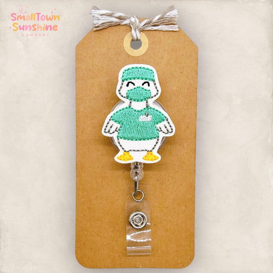 Goose Surgeon Badge Reel, Scrub Nurse Badge Clip, Med Surg Name Tag, Hospital Lanyard, Coworker Gift, Retractable ID Holder | GLITTER
