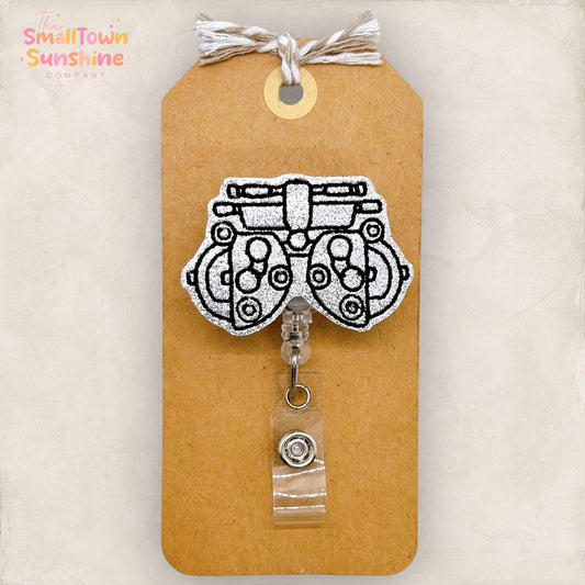 Phoropter Badge Reel, Optometrist Badge Reel, Optometry Assistant, Eye Doctor Lanyard, Coworker Gift, Retractable ID Holder | GLITTER