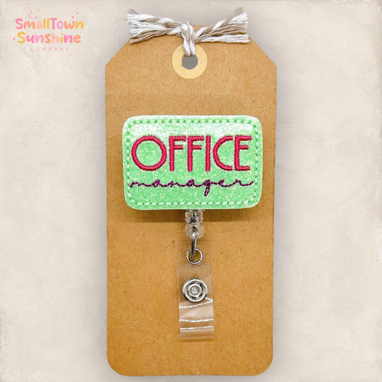 Office Manager Badge Reel, Executive Assistant Badge Clip, Receptionist Lanyard, Coworker Gift, Name Tag, Retractable ID Holder | GLITTER