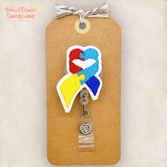Autism Puzzle Ribbon Badge Reel, Awareness Badge Reel, SLP Badge Clip, Teacher Lanyard, Coworker Gift, Retractable ID Holder | GLITTER