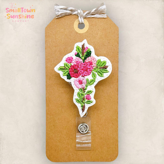 Floral Cross Badge Reel, Christian Badge, Hospital Chaplain Name Tag, Nurse Badge Clip, Teacher Lanyard, Retractable ID Holder | GLITTER