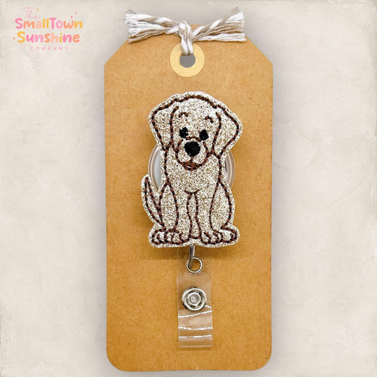 Golden Retriever Badge Reel, Labrador Dog Badge Reel, Nurse Badge Clip, Teacher Lanyard, Coworker Gift, Retractable ID Holder | GLITTER