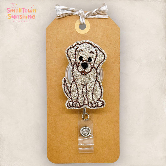 Golden Retriever Badge Reel, Labrador Dog Badge Reel, Nurse Badge Clip, Teacher Lanyard, Coworker Gift, Retractable ID Holder | GLITTER