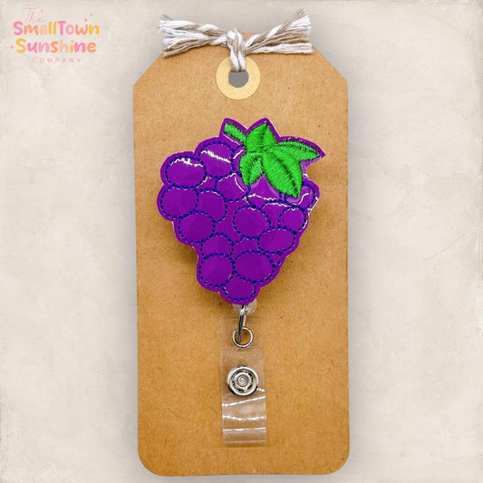 Purple Grapes Badge Reel, Fruit Badge Reel, Produce Name Tag, Nurse Badge Clip, Teacher Lanyard, Coworker Gift, Retractable ID Holder