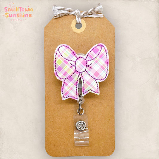 Pastel Plaid Bow Badge Reel, Coquette Bow Badge Reel, Nurse Badge Clip, Teacher Lanyard, Coworker Gift, Badge Buddy, Retractable ID Holder