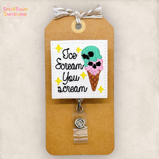 Ice Scream You Scream Badge Reel, Halloween Badge Reel, Nurse Badge Clip, Teacher Lanyard, Coworker Gift, Retractable ID Holder | GLITTER