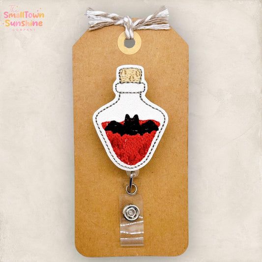 Bat Potion Badge Reel, Halloween Badge Reel, Nurse Badge Clip, Pharmacy Tech Lanyard, Coworker Gift, Retractable ID Holder | GLITTER