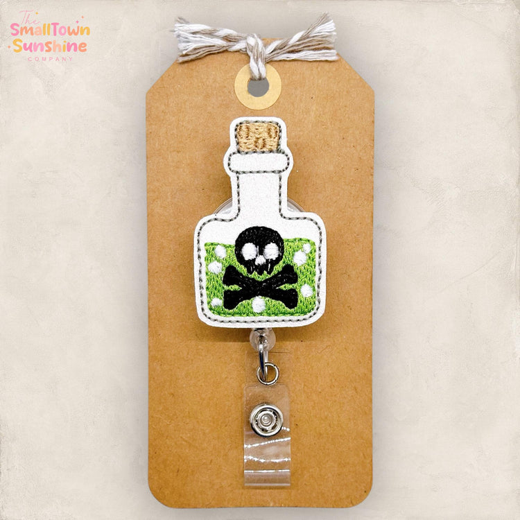 Skull Potion Badge Reel, Halloween Badge Reel, Nurse Badge Clip, Pharmacy Tech Lanyard, Coworker Gift, Retractable ID Holder | GLITTER