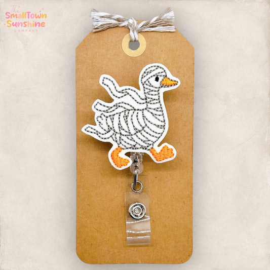 Mummy Goose Badge Reel, Halloween Badge Reel, Nurse Badge Clip, Teacher Lanyard, Coworker Gift, Badge Buddy, Retractable ID Holder | GLITTER