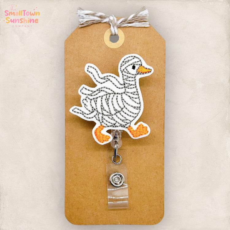 Mummy Goose Badge Reel, Halloween Badge Reel, Nurse Badge Clip, Teacher Lanyard, Coworker Gift, Badge Buddy, Retractable ID Holder | GLITTER