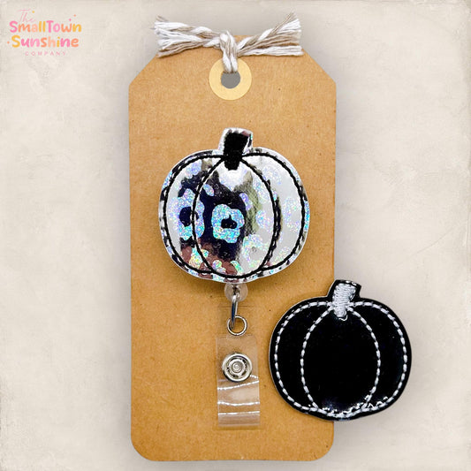 Holographic Leopard Pumpkin Badge Reel, Halloween Badge Reel, Nurse Badge Clip, Teacher Lanyard, Coworker Gift, Retractable ID Holder