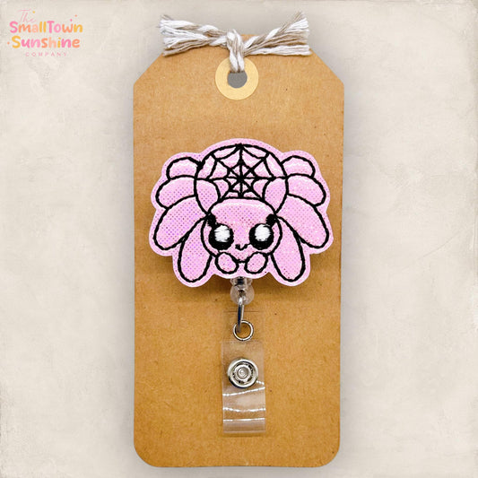 Pink Spider Badge Reel, Halloween Badge Reel, Nurse Badge Clip, Teacher Lanyard, Coworker Gift, RN Name Tag, Retractable ID Holder