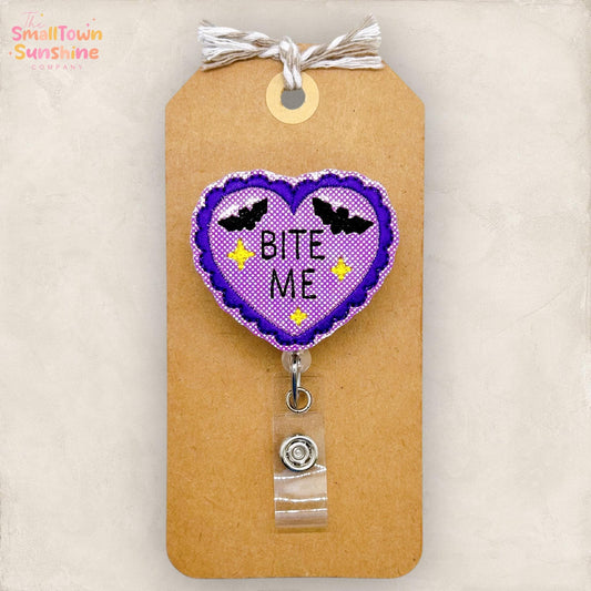 Bite Me Heart Badge Reel, Halloween Bats Badge Reel, Nurse Badge Clip, Teacher Lanyard, Coworker Gift, RN Name Tag, Retractable ID Holder