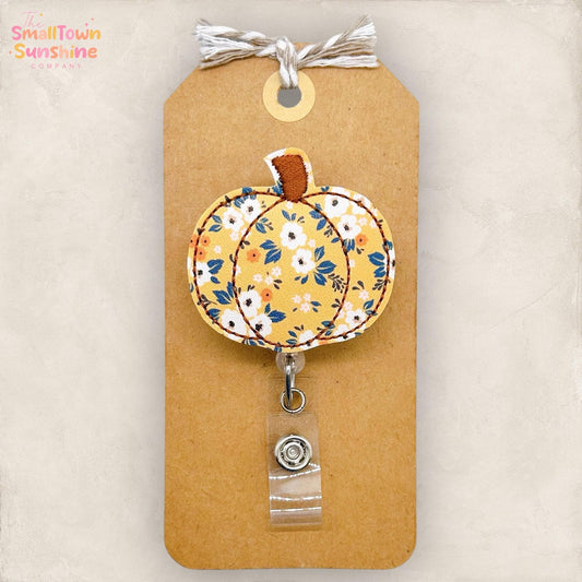 Fall Floral Pumpkin Badge Reel, Autumn Flowers Badge Reel, Nurse Badge Clip, Teacher Lanyard, Coworker Gift, Name Tag, Retractable ID Holder