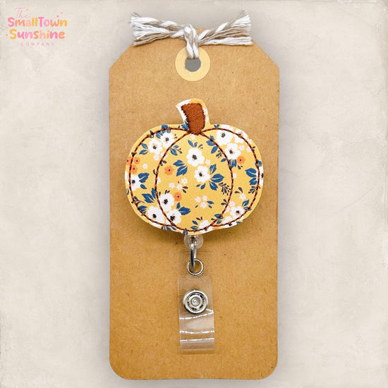 Fall Floral Pumpkin Badge Reel, Autumn Flowers Badge Reel, Nurse Badge Clip, Teacher Lanyard, Coworker Gift, Name Tag, Retractable ID Holder