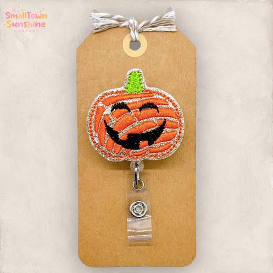 Concha Pumpkin Badge Reel, Dia de los Muertos Badge Reel, Nurse Badge Clip, Teacher Lanyard, Coworker Gift, Retractable ID Holder | GLITTER