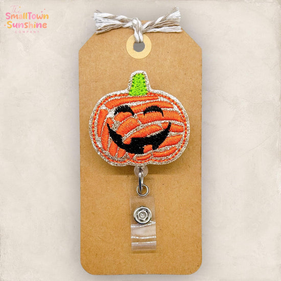 Concha Pumpkin Badge Reel, Dia de los Muertos Badge Reel, Nurse Badge Clip, Teacher Lanyard, Coworker Gift, Retractable ID Holder | GLITTER