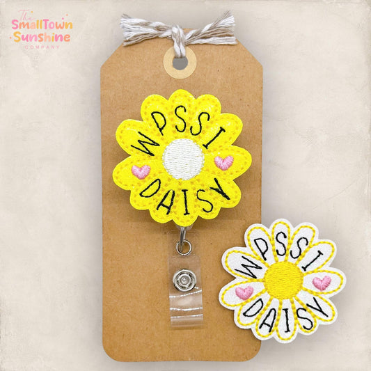WPSSI Daisy Badge Reel, Educational Diagnostician Badge Clip, Lanyard, Coworker Gift, School Name Tag, Retractable ID Holder | GLITTER