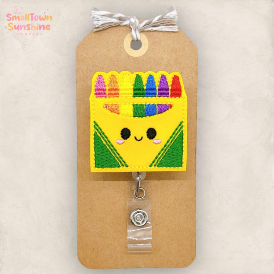 Cute Crayons Badge Reel, Coloring Badge Reel, PreK Badge Holder, School Badge Clip, Teacher Lanyard, Coworker Gift, Retractable ID Holder